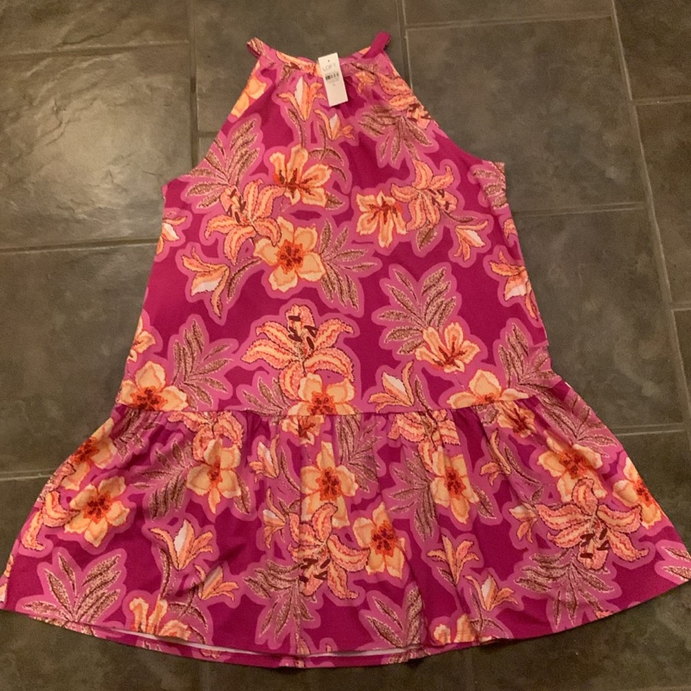 LOFT Floral Halter Dress in Pink and Orange Size XL NWT